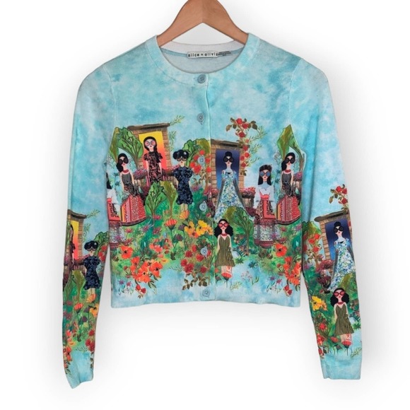 Alice + Olivia Ruthy Palace Knit Blue Cardigan - Picture 3 of 15